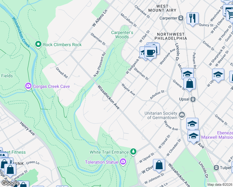 map of restaurants, bars, coffee shops, grocery stores, and more near 824 West Sedgwick Street in Philadelphia