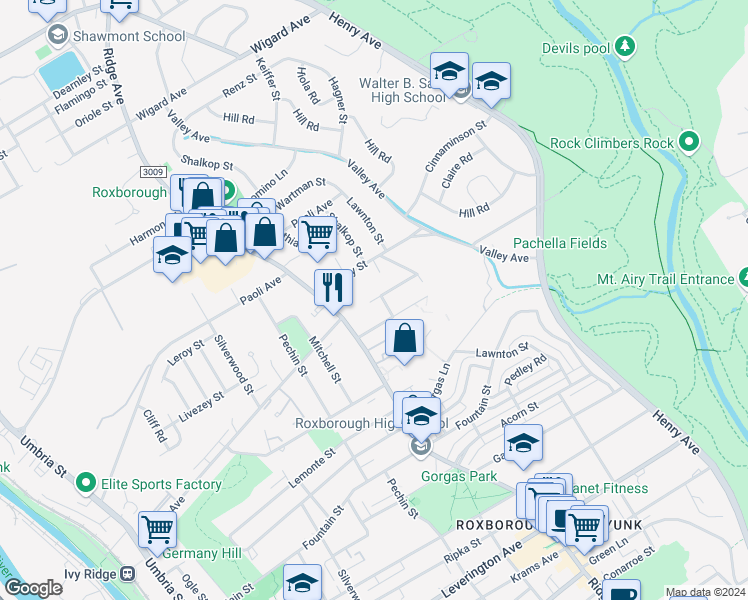 map of restaurants, bars, coffee shops, grocery stores, and more near 532 Fairthorne Avenue in Philadelphia
