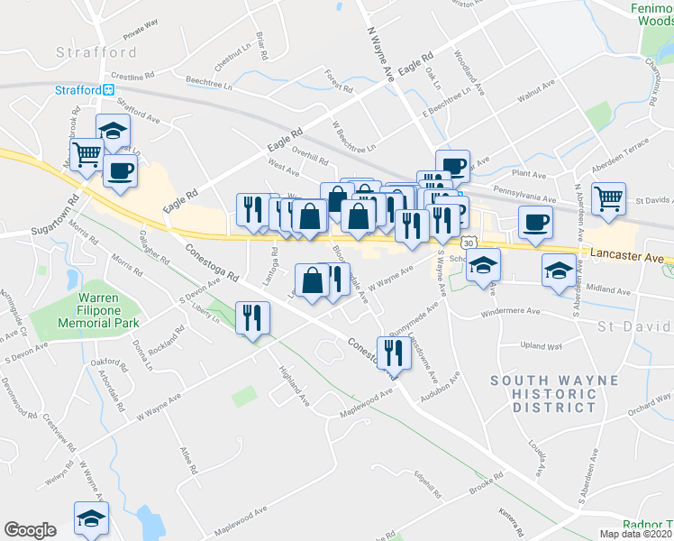 map of restaurants, bars, coffee shops, grocery stores, and more near 120 Bloomingdale Avenue in Wayne