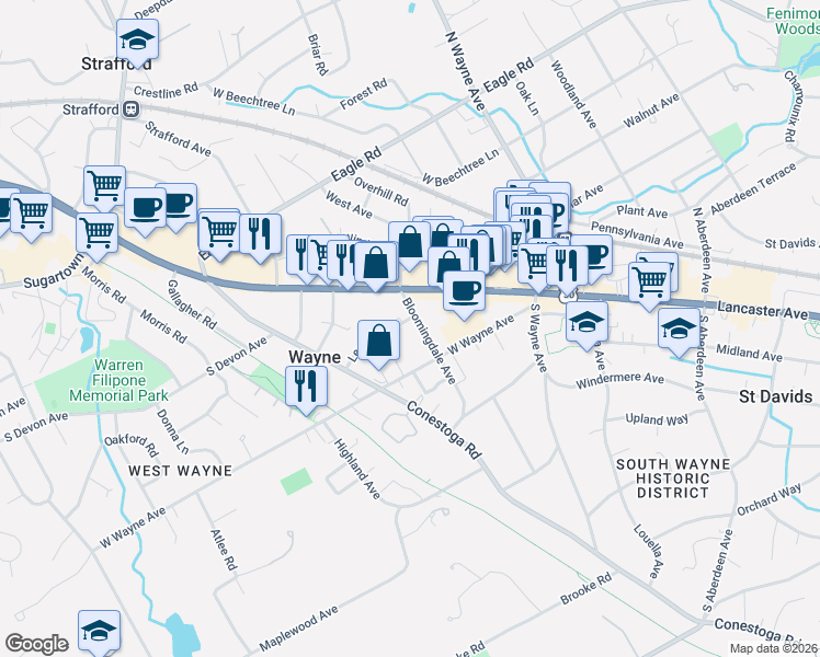 map of restaurants, bars, coffee shops, grocery stores, and more near 120 Bloomingdale Avenue in Wayne