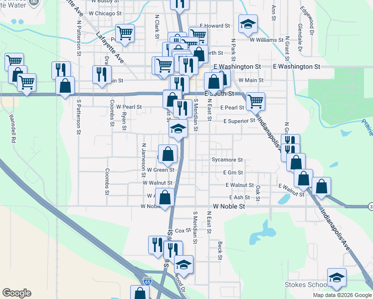 map of restaurants, bars, coffee shops, grocery stores, and more near 621 South Lebanon Street in Lebanon