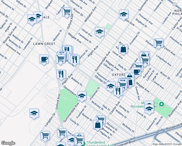 map of restaurants, bars, coffee shops, grocery stores, and more near 1166 Passmore Street in Philadelphia