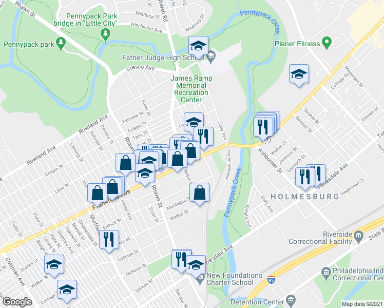 map of restaurants, bars, coffee shops, grocery stores, and more near 8120 Frankford Avenue in Philadelphia