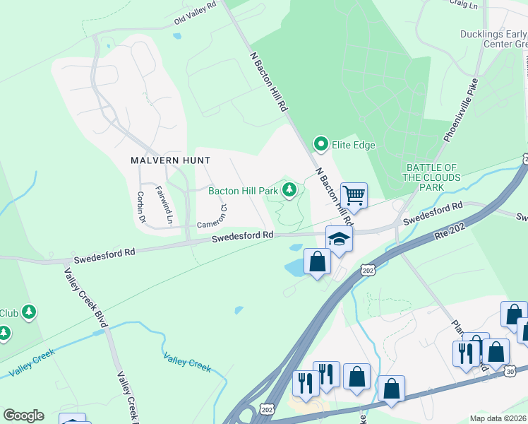 map of restaurants, bars, coffee shops, grocery stores, and more near 313 Piper Lane in Exton