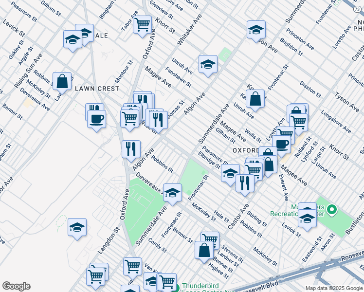 map of restaurants, bars, coffee shops, grocery stores, and more near 1047 Levick Street in Philadelphia
