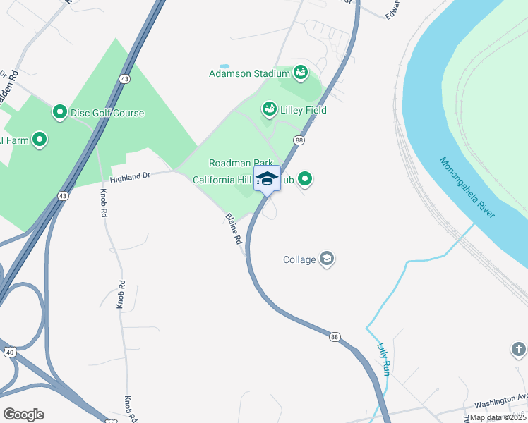 map of restaurants, bars, coffee shops, grocery stores, and more near 118 North Blaine Road in Brownsville
