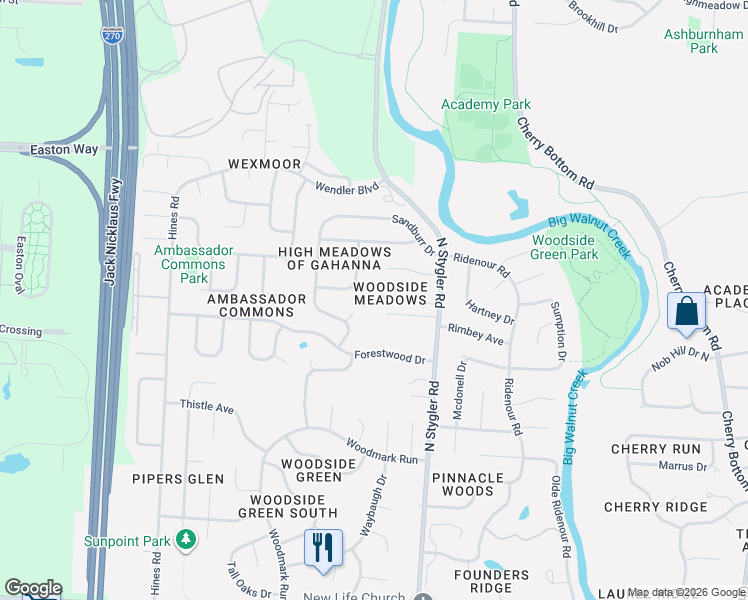 map of restaurants, bars, coffee shops, grocery stores, and more near 898 Windbourne Court in Columbus