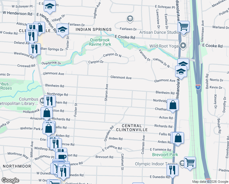 map of restaurants, bars, coffee shops, grocery stores, and more near 372 Northridge Road in Columbus