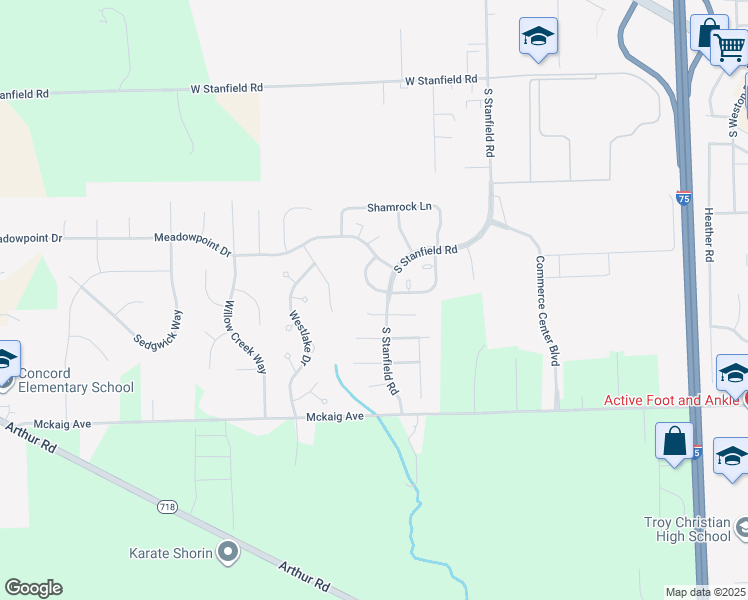 map of restaurants, bars, coffee shops, grocery stores, and more near 2380 Patterson Lane East in Troy
