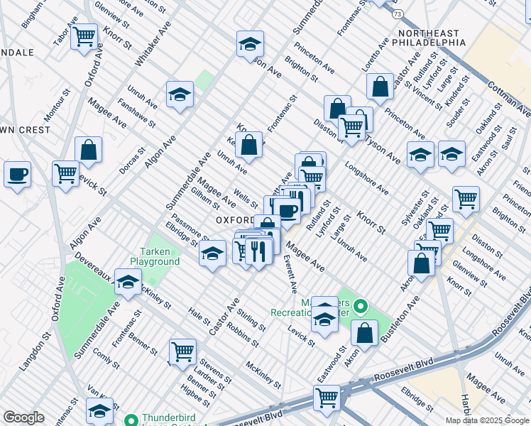 map of restaurants, bars, coffee shops, grocery stores, and more near in Philadelphia