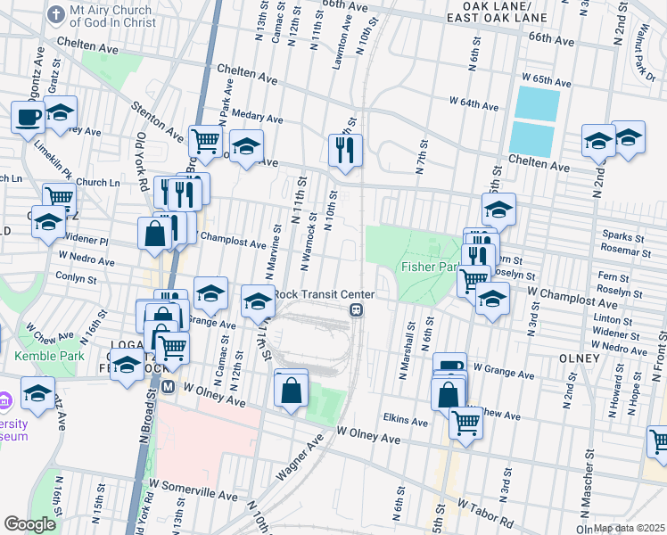 map of restaurants, bars, coffee shops, grocery stores, and more near 5940 North Hutchinson Street in Philadelphia