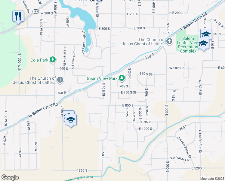 map of restaurants, bars, coffee shops, grocery stores, and more near 745 South 100 East in Salem