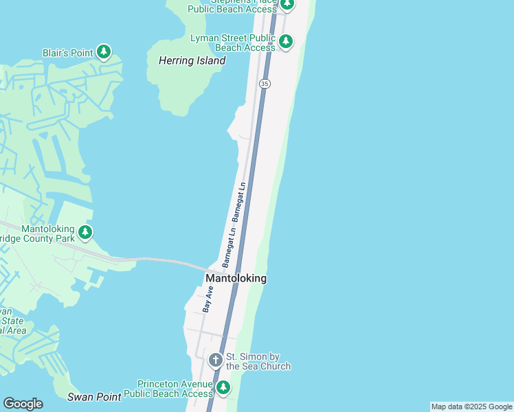 map of restaurants, bars, coffee shops, grocery stores, and more near 1103 North Ocean Avenue in Mantoloking