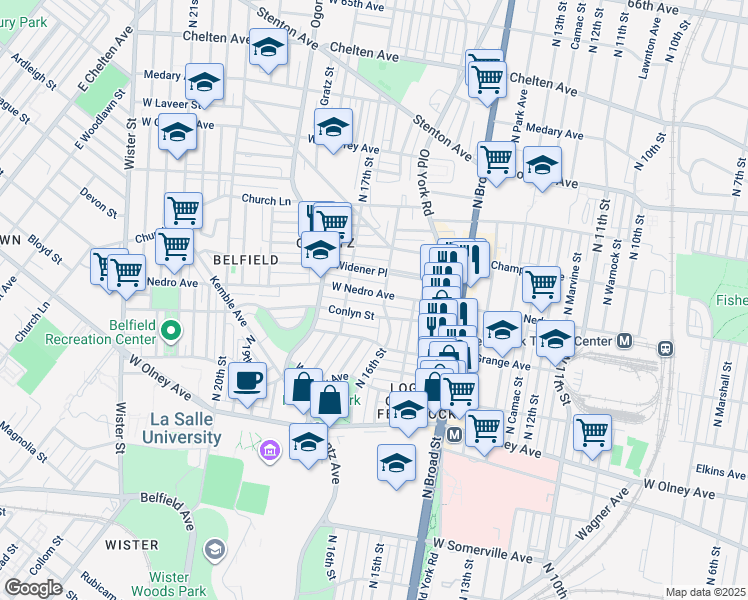 map of restaurants, bars, coffee shops, grocery stores, and more near 1608 West Nedro Avenue in Philadelphia