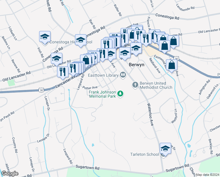 map of restaurants, bars, coffee shops, grocery stores, and more near 91 Central Avenue in Berwyn