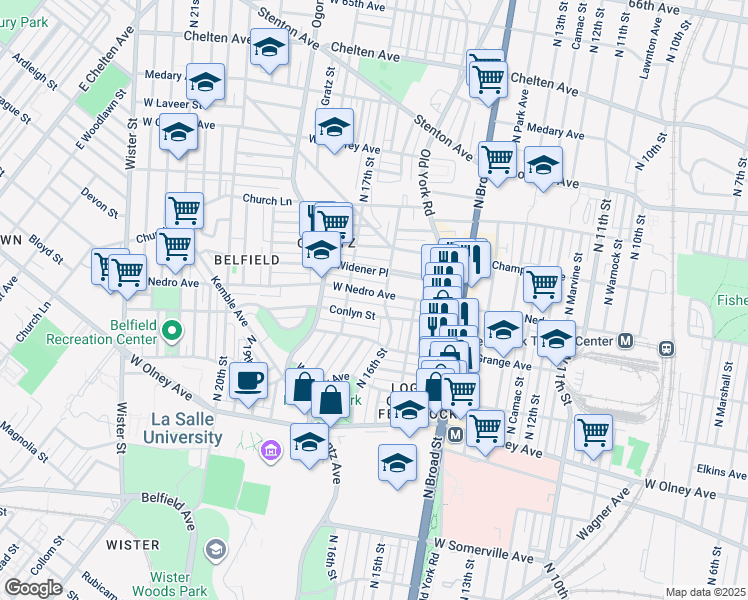 map of restaurants, bars, coffee shops, grocery stores, and more near 1608 West Nedro Avenue in Philadelphia