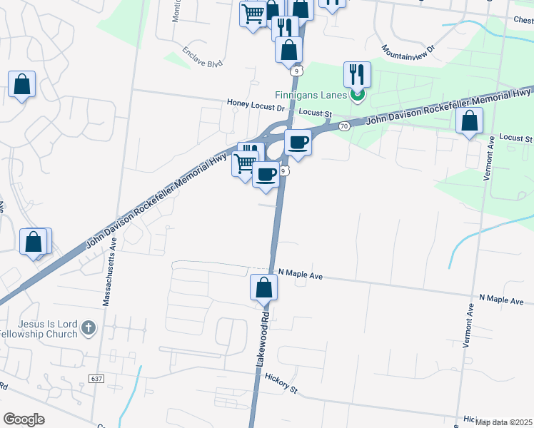 map of restaurants, bars, coffee shops, grocery stores, and more near 2338 Lakewood Road in Toms River