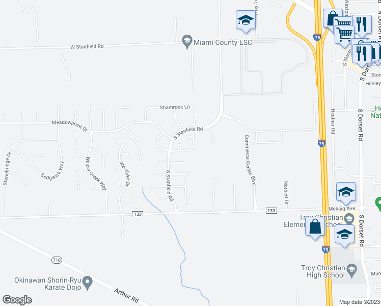 map of restaurants, bars, coffee shops, grocery stores, and more near 833 Cobblestone Drive in Troy