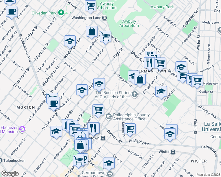 map of restaurants, bars, coffee shops, grocery stores, and more near 463 East Rittenhouse Street in Philadelphia