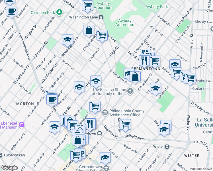map of restaurants, bars, coffee shops, grocery stores, and more near 463 East Rittenhouse Street in Philadelphia