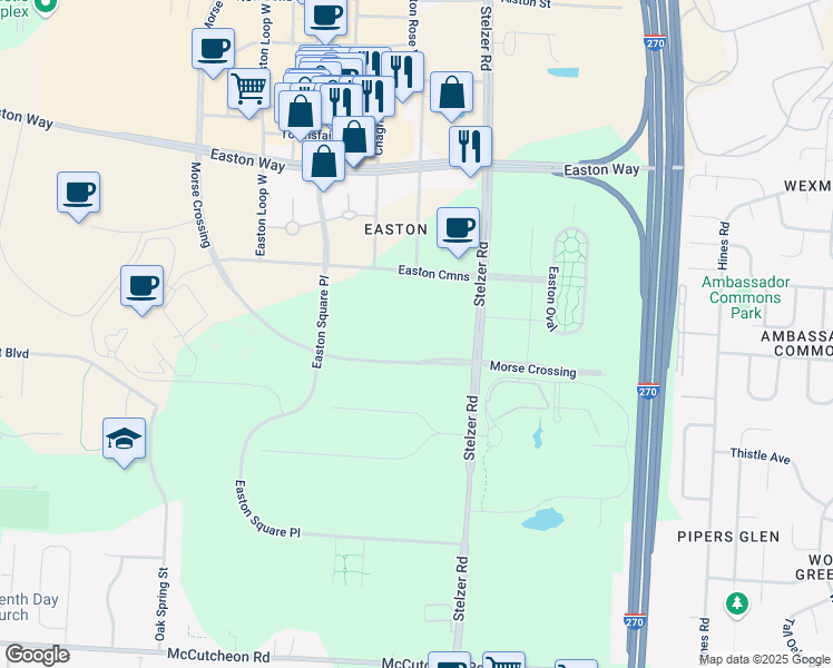 map of restaurants, bars, coffee shops, grocery stores, and more near 3435 Stelzer Road in Columbus