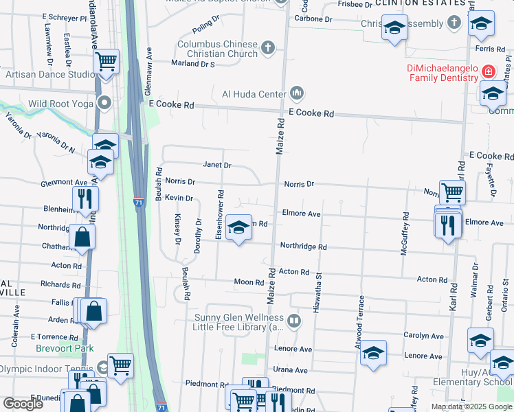 map of restaurants, bars, coffee shops, grocery stores, and more near 964 Blenheim Road in Columbus