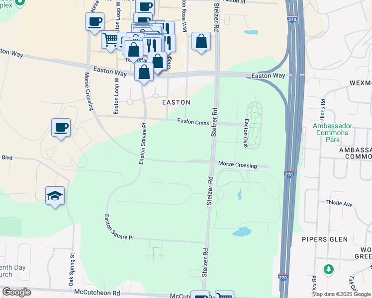 map of restaurants, bars, coffee shops, grocery stores, and more near 3435 Stelzer Road in Columbus