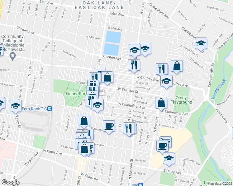 map of restaurants, bars, coffee shops, grocery stores, and more near 6045 North 3rd Street in Philadelphia