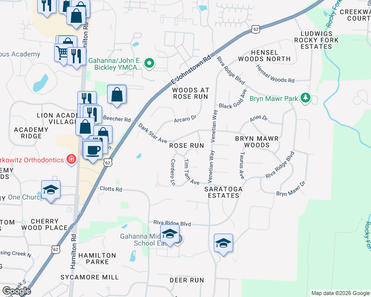 map of restaurants, bars, coffee shops, grocery stores, and more near 963 Turcotte Drive in Columbus