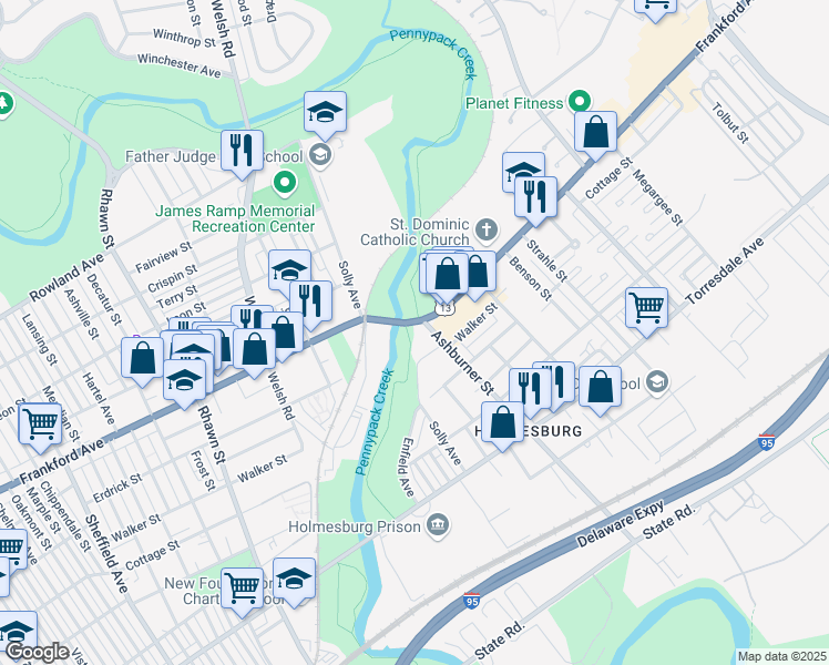 map of restaurants, bars, coffee shops, grocery stores, and more near 8381 Frankford Avenue in Philadelphia