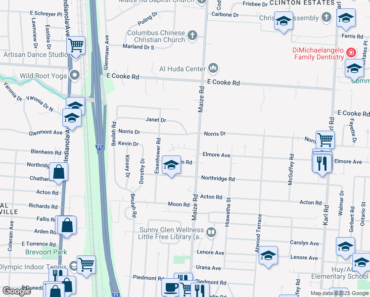 map of restaurants, bars, coffee shops, grocery stores, and more near 964 Blenheim Road in Columbus