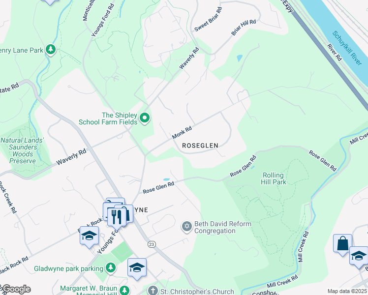 map of restaurants, bars, coffee shops, grocery stores, and more near 1320 Beaumont Drive in Montgomery County