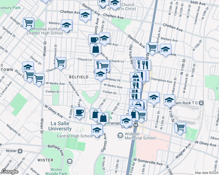 map of restaurants, bars, coffee shops, grocery stores, and more near 1644 West Nedro Avenue in Philadelphia