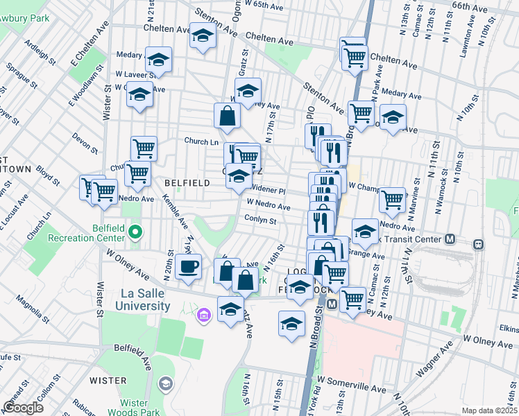map of restaurants, bars, coffee shops, grocery stores, and more near 1644 West Nedro Avenue in Philadelphia