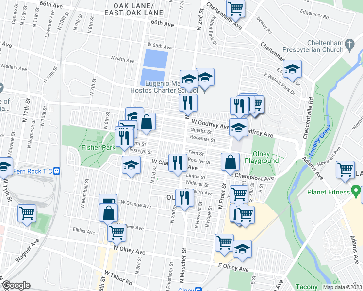 map of restaurants, bars, coffee shops, grocery stores, and more near 6062 North 2nd Street in Philadelphia