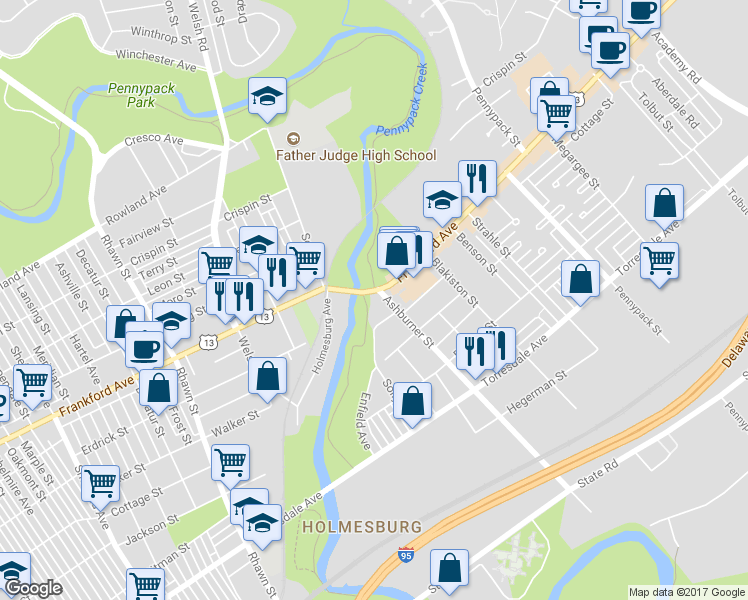 map of restaurants, bars, coffee shops, grocery stores, and more near in Philadelphia