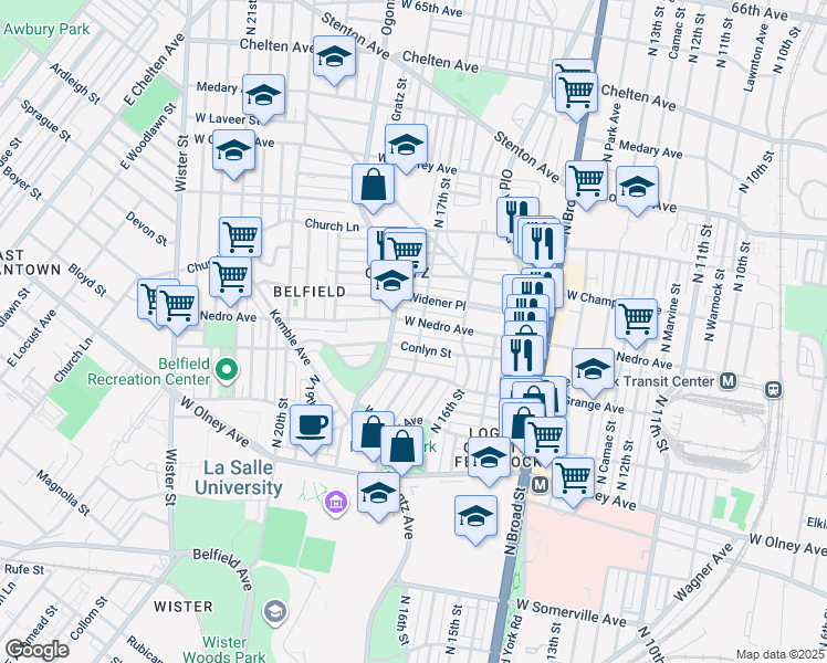 map of restaurants, bars, coffee shops, grocery stores, and more near 1704 West Nedro Avenue in Philadelphia