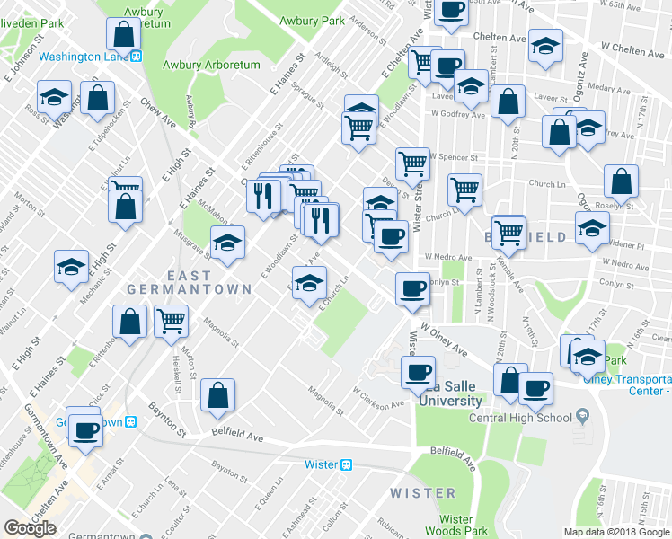 map of restaurants, bars, coffee shops, grocery stores, and more near 5533 Crowson Street in Philadelphia