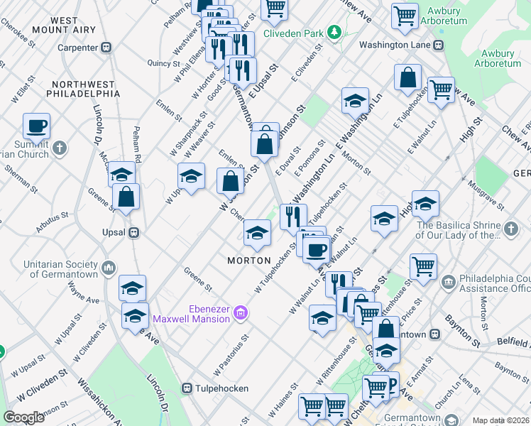 map of restaurants, bars, coffee shops, grocery stores, and more near 6330 Germantown Avenue in Philadelphia