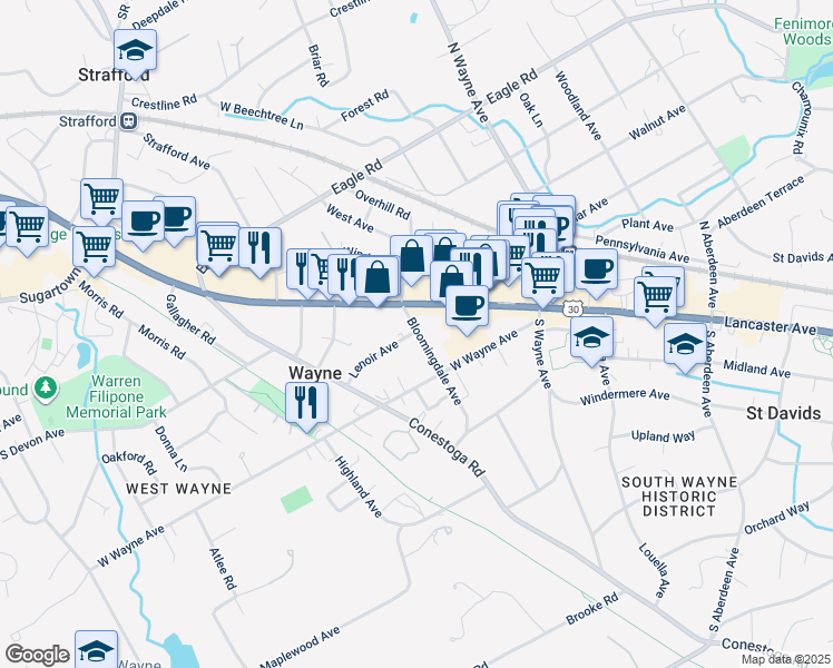 map of restaurants, bars, coffee shops, grocery stores, and more near 102 Bloomingdale Avenue in Wayne