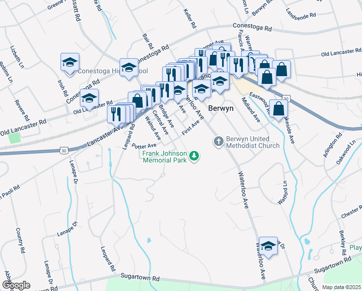 map of restaurants, bars, coffee shops, grocery stores, and more near 743 First Avenue in Berwyn