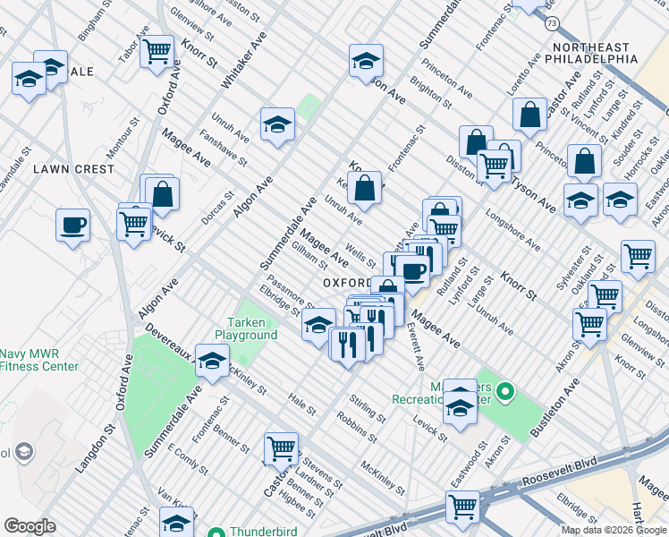 map of restaurants, bars, coffee shops, grocery stores, and more near 1304 Wells Street in Philadelphia