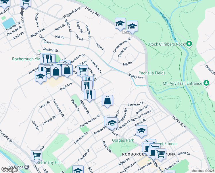 map of restaurants, bars, coffee shops, grocery stores, and more near 569 Parker Avenue in Philadelphia