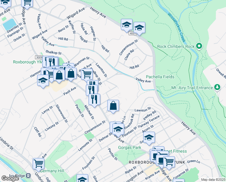 map of restaurants, bars, coffee shops, grocery stores, and more near 569 Parker Avenue in Philadelphia