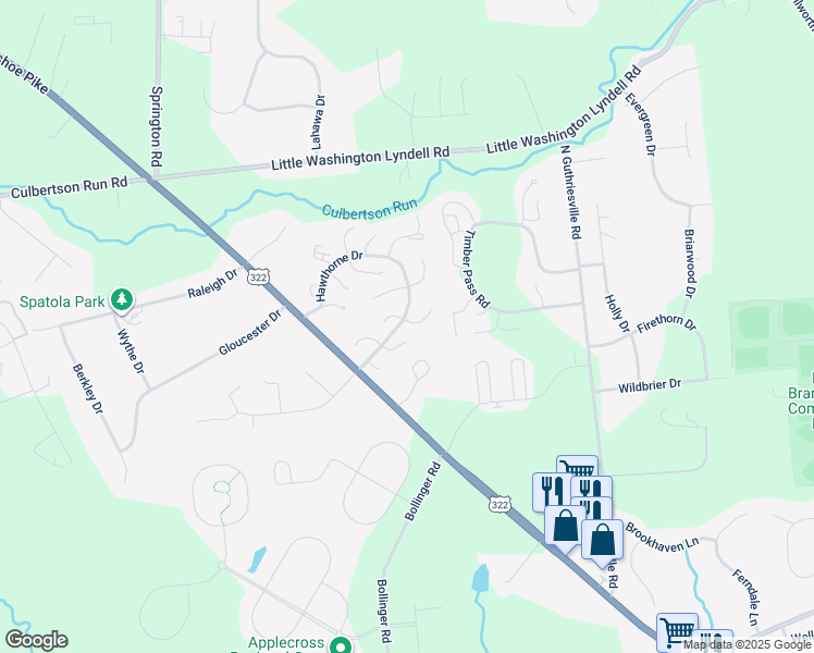 map of restaurants, bars, coffee shops, grocery stores, and more near 80 Canterbury Court in Downingtown