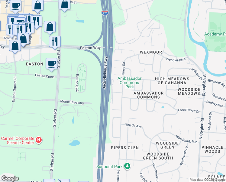 map of restaurants, bars, coffee shops, grocery stores, and more near 3490 Tivoli Court in Columbus