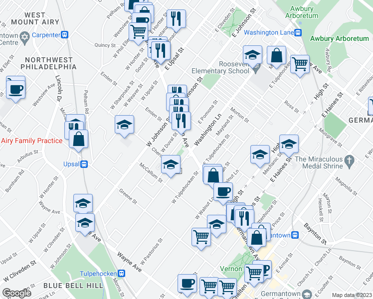 map of restaurants, bars, coffee shops, grocery stores, and more near 6306 Germantown Avenue in Philadelphia