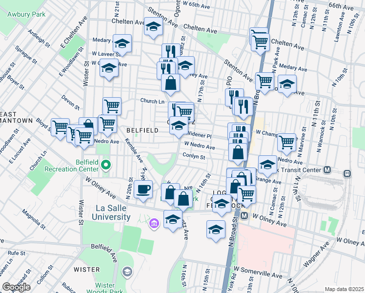 map of restaurants, bars, coffee shops, grocery stores, and more near 1722 West Nedro Avenue in Philadelphia