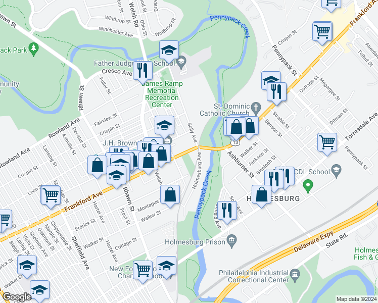 map of restaurants, bars, coffee shops, grocery stores, and more near in Philadelphia