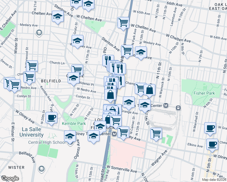 map of restaurants, bars, coffee shops, grocery stores, and more near 5933 Old York Road in Philadelphia